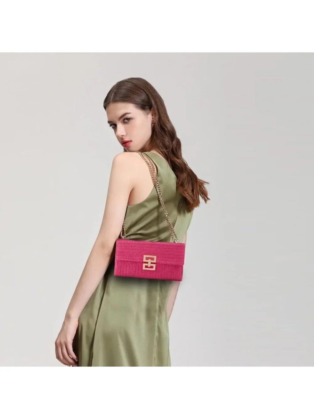 Woven Straw Chain Clutch Purse for Women - Stylish Envelope Handbag & Crossbody
